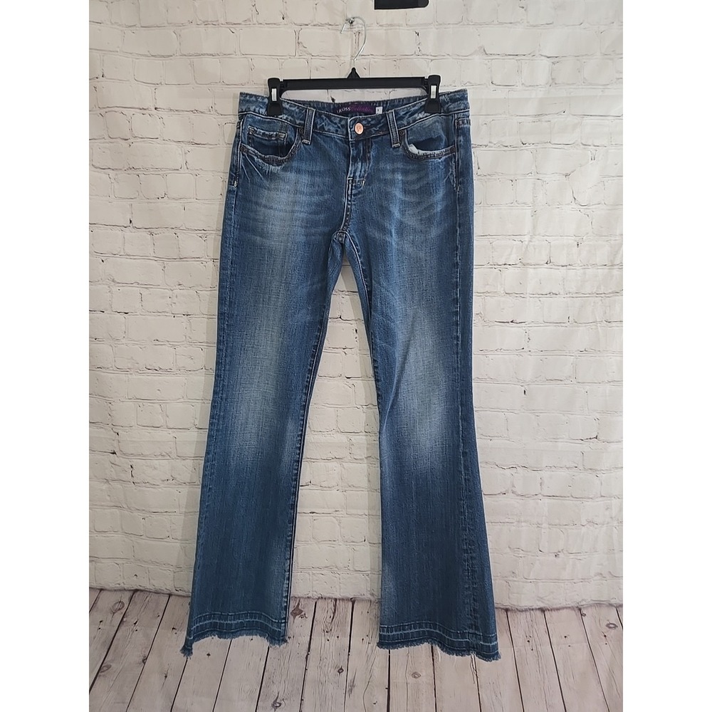 Vtg Y2K Vigoss Boot Jeans Ultra Low Rise Denim Bling Pockets Sz 7 Whiskers